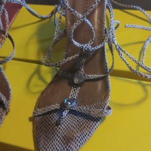 Strappy fun long ankle wrap strings sandal heels